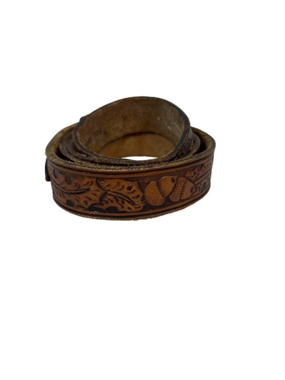 Vintage 90's TexTan tooled leather western belt with oak leaf acorn design